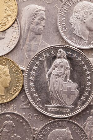 Different coins of Swiss Francの写真素材