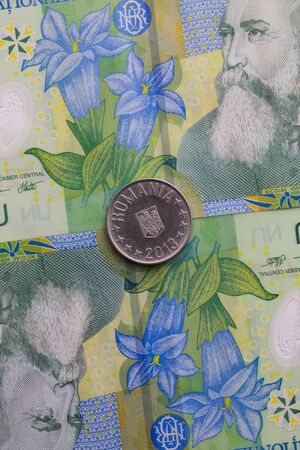 Different banknotes and coins  of Romania Lei