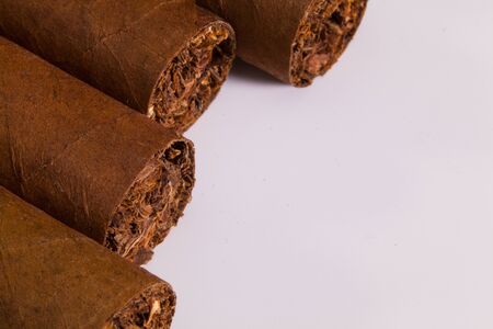 Detail of luxury Cuban cigars on the white background