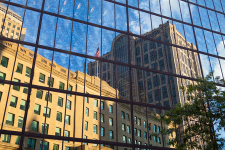 BOSTON,MASSACHUSETTS,USA - JULY 4,2016: Skyward evening view of Boston skyscrapers, Massachusetts, USAのeditorial素材