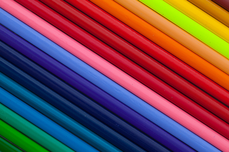 Detail of rainbow  colorful Pencil on the table