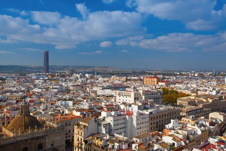 Aerial view from the top of Seville Cathedral, Spain. Seville Cathedral is the largest Gothic cathedral and the third-largest church in the world.の写真素材