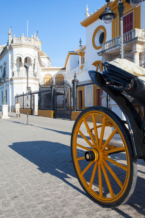 Seville, Spain - November 19,2016: Bullfight arena, plaza de toros at Sevilla.Seville Real Maestranza bullring plaza toros de Sevilla in andalusia Spainのeditorial素材