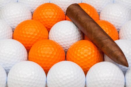 Detail of luxury Cuban cigars on the differents golf ballsの写真素材