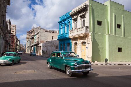 Havana,Cuba - January 22,2017: Decaying and renovated buildings on the main street in Old Havana City,  Cubaのeditorial素材