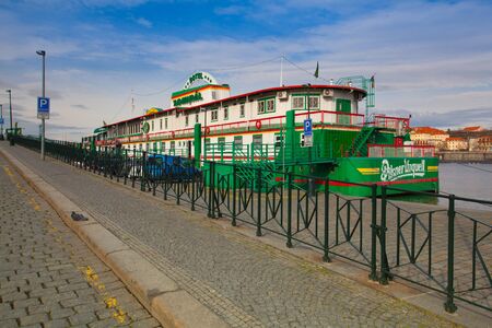 Prague,Czech Republic - March 20,2017: Botel Admiral on the Vltava river in Prague.In Admiral Botel is romantic and comfortable accommodation in a central location Prague.のeditorial素材