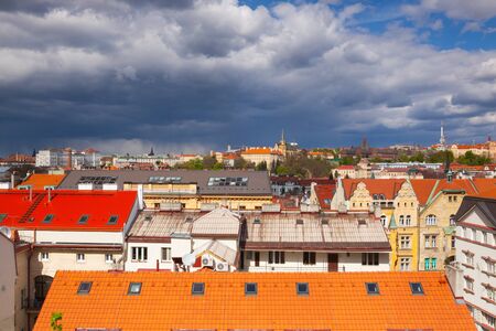 Prague,Czech Republic - April 23,2017: View from Vysehrad after rain.It is a historic fort located in the city of Prague. It was built, probably in the 10th century, on a hill over the Vltava River.のeditorial素材