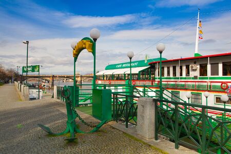 Prague,Czech Republic - March 20,2017: Botel Admiral on the Vltava river in Prague.In Admiral Botel is romantic and comfortable accommodation in a central location Prague.のeditorial素材