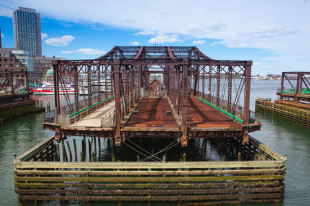 Boston, Massachsetts, USA - July 2, 2016:  Boston Northern Avenue Bridge. Built in 1908, it was closed to vehicle traffic in 1999のeditorial素材