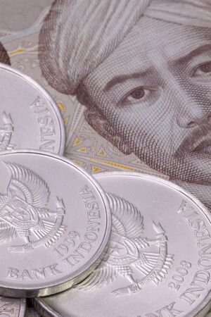 Detail of different Indonesian rupiah  coins on the table.の写真素材