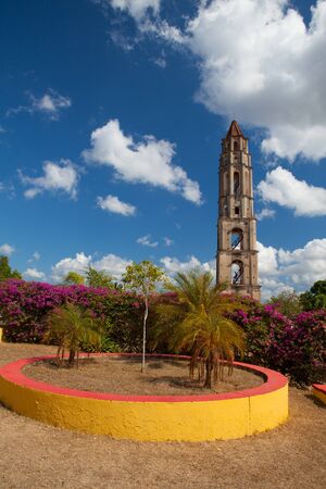 Manaca Iznaga old slavery tower near Trinidad, Cuba. The Manaca Iznaga Tower is the tallest lookout tower ever built in the Caribbean sugar region.の写真素材