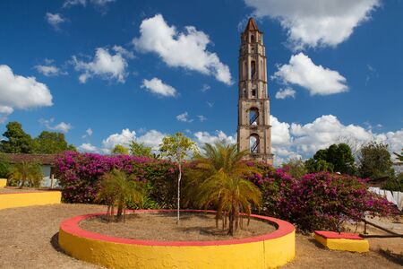 Manaca Iznaga old slavery tower near Trinidad, Cuba. The Manaca Iznaga Tower is the tallest lookout tower ever built in the Caribbean sugar region.の写真素材