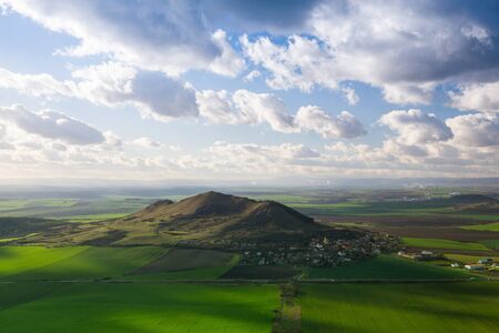 View from the top of Oblik hill. Autumn scenery in Central Bohemian Highlands, Czech Republicの写真素材
