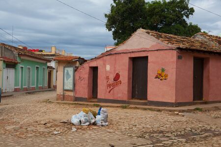 Trinidad, Cuba - January 30,2017: Typical colonial street in Trinidad.One of UNESCOs World Heritage sites since 1988. Due to embargo Cuba had problem with plenty of building material.のeditorial素材