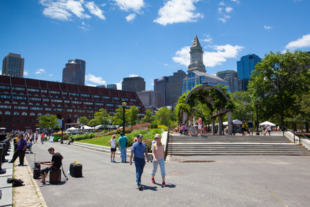 Boston,Massachusetts,USA  - July 2,2016: The North End Parks on the Rose Kennedy Greenway have reconnected Boston. Green space has been created in an area that was formerly an eyesore.のeditorial素材