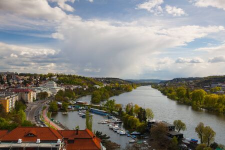 Prague,Czech Republic - April  23,2017: View from Vysehrad after rain.Vysehrad is a historic fort...