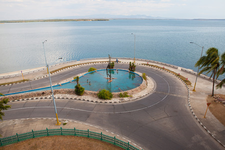Cienfuegos, Cuba - January 28, 2017: View from Palacio de Valle on amazing fountain at the roundabout.のeditorial素材