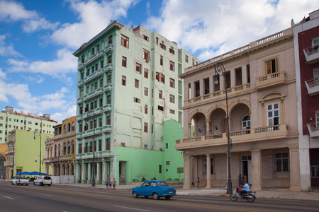 Havana,Cuba - January 21,2017: Havana Malecon. The Malecon (officially Avenida de Maceo) is a broad esplanade, roadway and seawall which stretches for 8 km (5 miles) along the coast in Havanaのeditorial素材