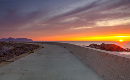 On the pier in Laukvik at sunset, Lofoten islands, Nordland, Norway. HDR imageの写真素材