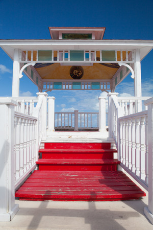 Cayo Santa Maria, Cuba - January 31,2017: Terrace above the swimming pool in Hotel Gaviota, Cayo Santa Maria.Cayo Santa MarÃ­a is well known for its white sand beaches and luxury all inclusive resorts.のeditorial素材
