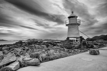 On the pier in Laukvik at sunset, Lofoten islands, Nordland, Norwayの写真素材