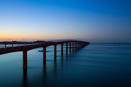 Bridge to Ferry to Ile de Batz , Roscoff, Brittany.This bridge is used during the low tide.The bridge is 600 meters long.の写真素材