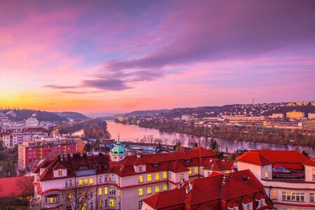Prague,Czech Republic-January 15,2020: The Institute for the Care of Mother and Child in the pink sunrise, Prague. The hospital offers complete care of the health of mothers and their children.のeditorial素材