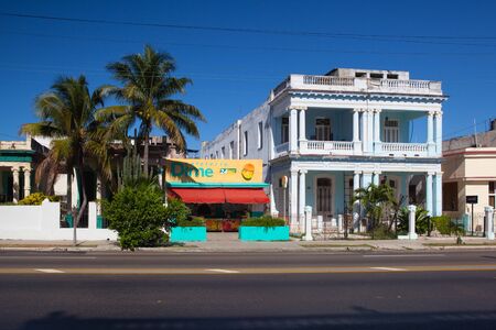 Havana, Cuba - January 21,2017: Typical small cafe among the colonial houses on the street in Havanaのeditorial素材