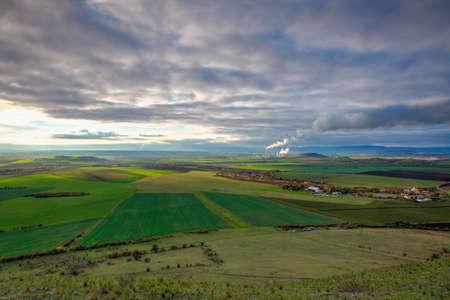 Amazing autumn view from Rana Hill in Central Bohemian Uplands, Czech Republic. Central Bohemian Uplands is a mountain range located in northern Bohemia. The range is about 80 km long.の写真素材
