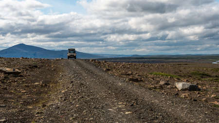 4x4 drives the interior roads of Icelandの写真素材