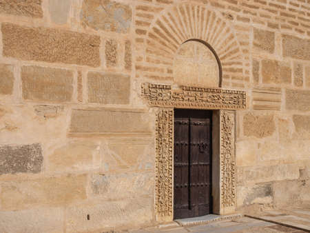 A carved wooden door in the Tower of the Great Mosque in Kairouan.  の写真素材