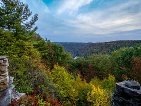 Overlook of the mountains and the fall foliage at Coopers Rock State Forest in West Virginia with...