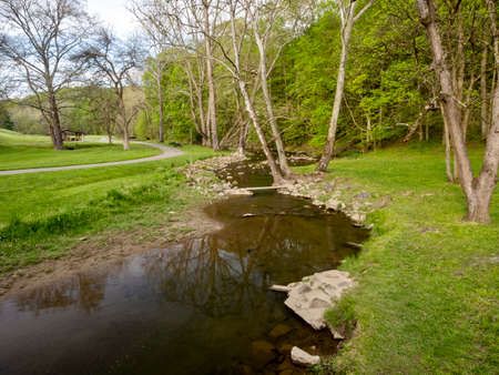 Spring landscape nature scene in Mingo Creek County Park in Washington County in Southwestern...