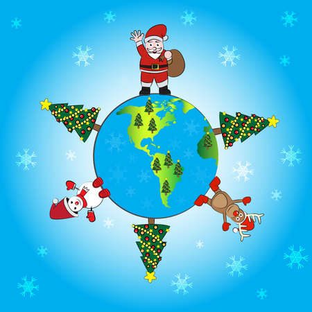 Christmas world and snowflakes background vector- EPS10 file format.- Use gradient and transparency tool.のイラスト素材