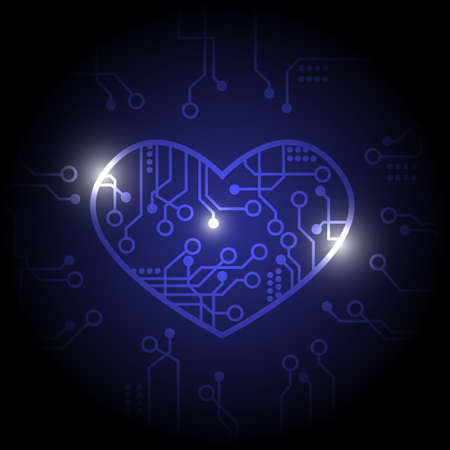 Dark blue circuit heart background vector 

- Use gradient and transparency tool.のイラスト素材