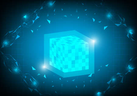 Blockchain technology concept vector. Chain link connection blue illustration. Use for banner, leaflet, wallpaper, website, template, poster and other design.のイラスト素材