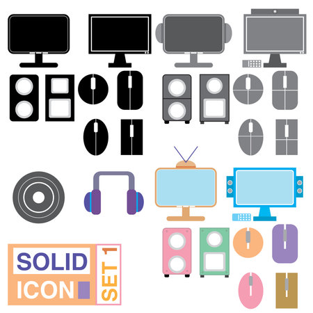 Set of computer icons. Computer monitor, monitor, keyboard and mouse. Vector illustrationのイラスト素材
