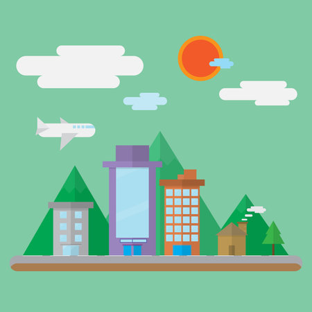 Flat design cityscape. EPS10 Vector. Use for banner, advertise, website, template and other design.のイラスト素材