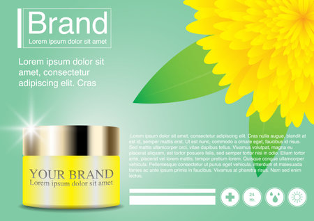 Cosmetic ad flower concept. Luxury cream mockup. 3D illustration and EPS10 Vector. Use for banner, website, template, leaflet, brochure, poster and other design.のイラスト素材