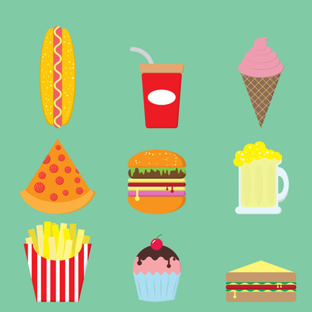 Flat food icons set. EPS10 Vector.のイラスト素材