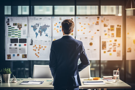 businessman watching white board by Generative AI.の素材