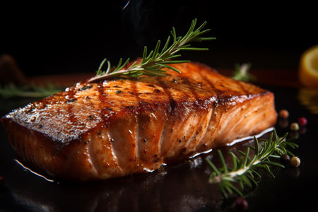 Fish steak closeup by Generative AIの素材