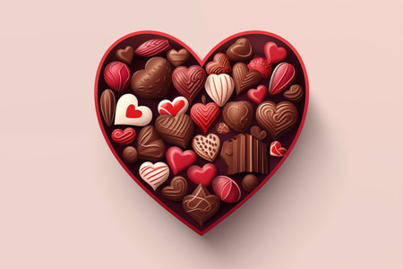 A chocolate box shaped like a heart by Generative AIの素材