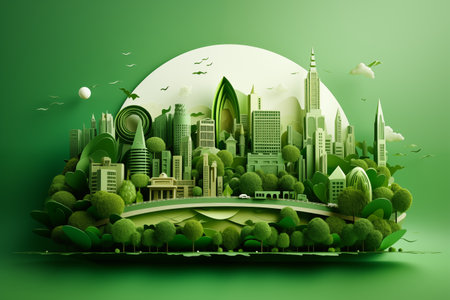 Eco-city papercut style by Generative AIの素材