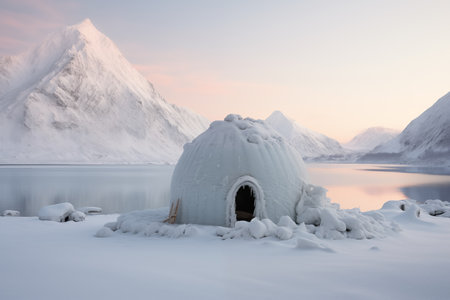 Snowy landscape featuring an igloo by Generative AIの素材