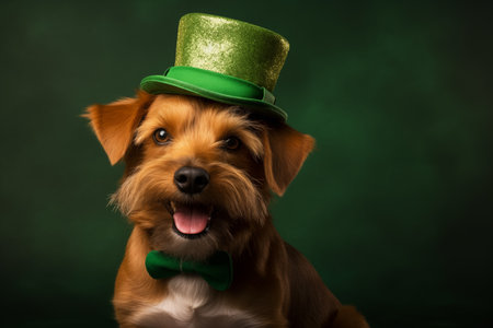 Dog wearing a leprechaun hat, Saint Patrick's Day concept by Generative AIの素材