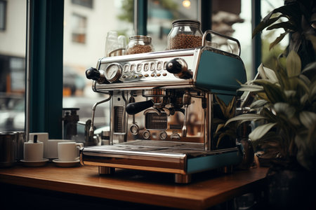 coffee machine in a coffee shop by Generative AIの素材