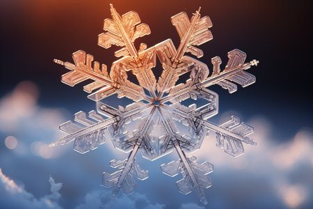 Microscopic view of a snowflake by Generative AIの素材