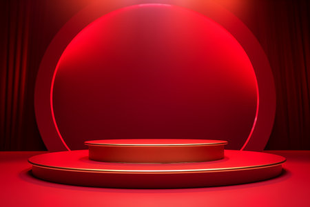 award podium in a red background by Generative AIの素材