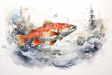 A fish swims gracefully in a river by Generative AIの素材